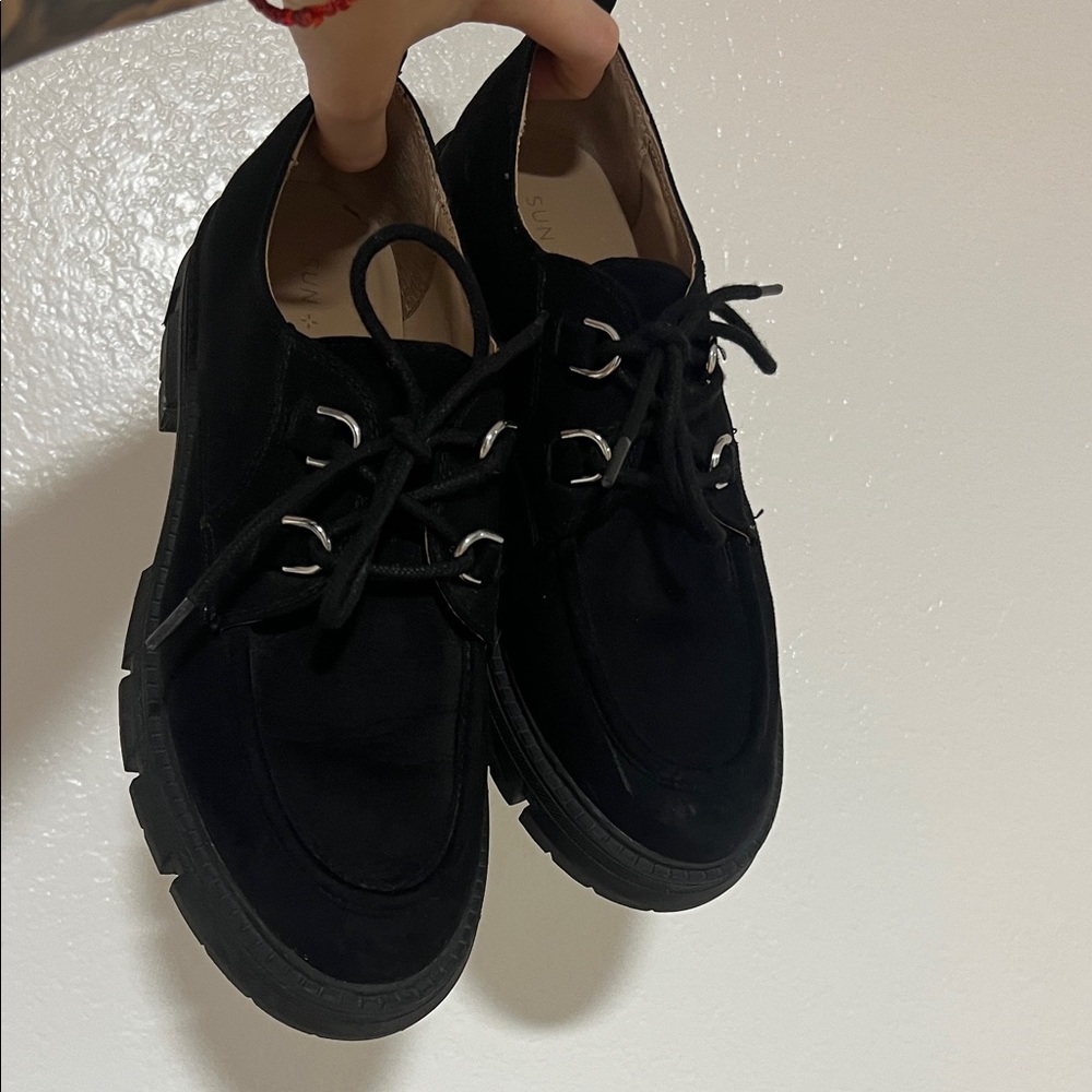 Sun + Stone Black Suede Lace-Up Shoes